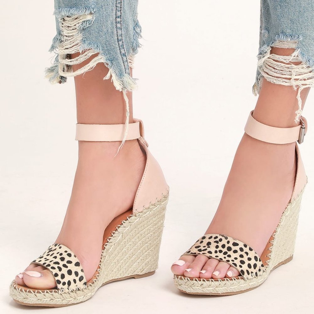 Dolce Vita Noor Espadrille Wedge Sandal In Leopard Print Calf Hair Size 8